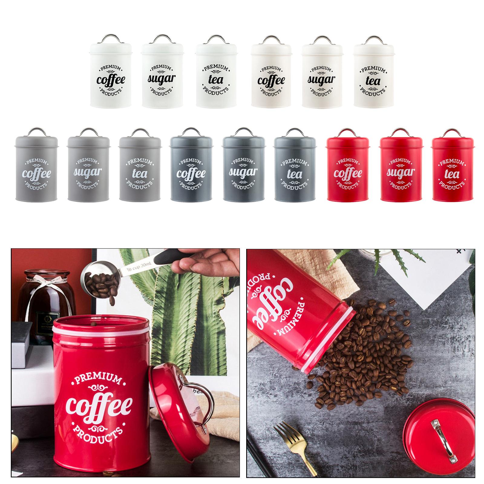 Coffee Tea And Sugar Canister Set - Metalowy zestaw pojemników kuchennych na kawę,