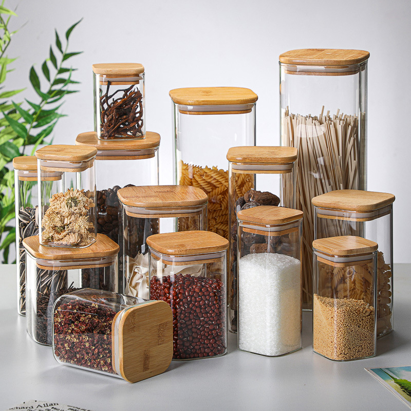 Coffee Tea Drawer Organizer - Szklane puszki bambusowe przezroczyste przechowywanie butelki