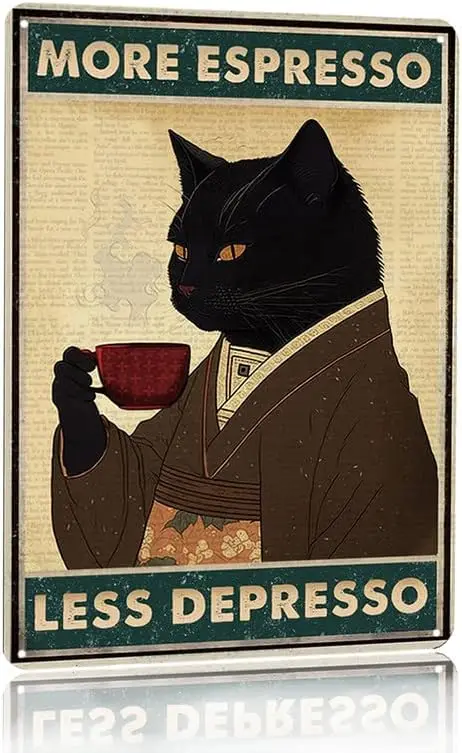 Vintage Plakat z Czarnym Kotem – Coffee Tea Poster recenzja i cena